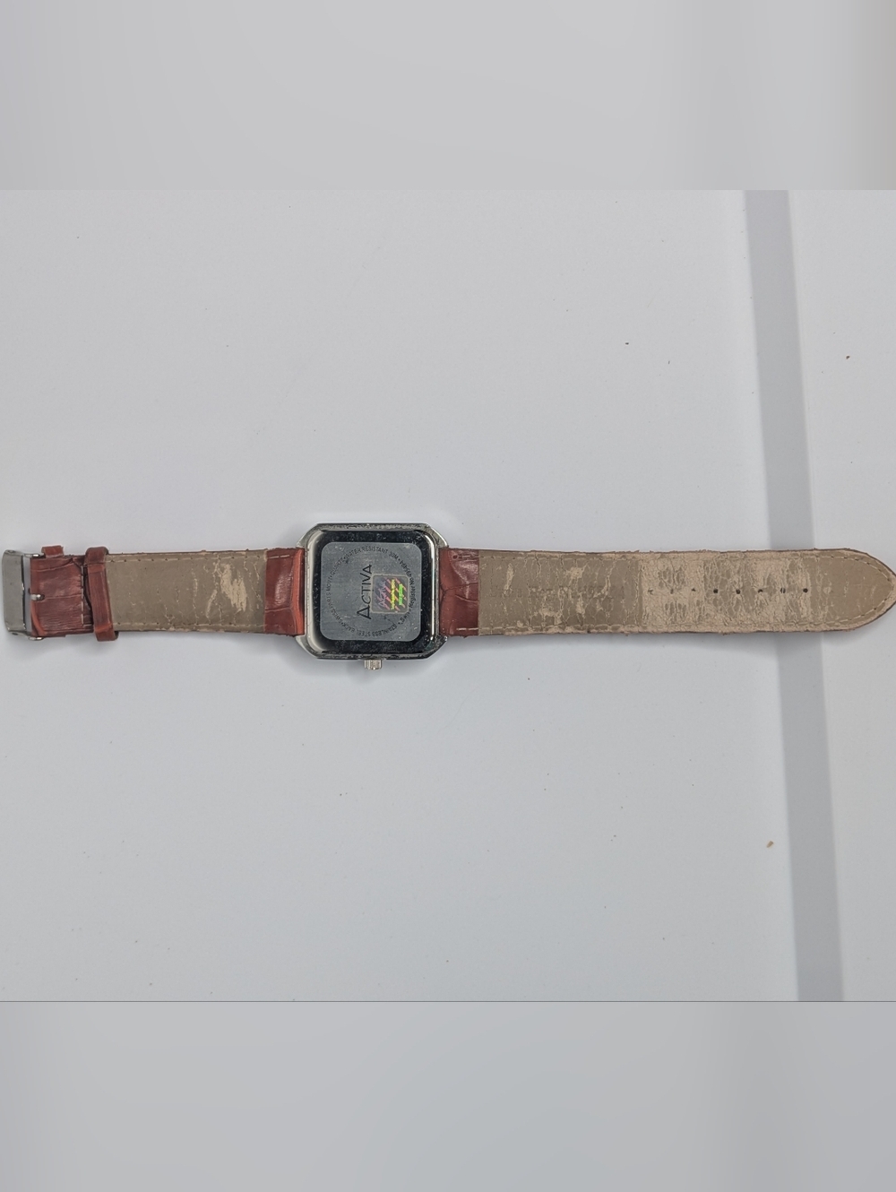 Vintage Activa Watch Swiss Rhinestone Crystal Bezel Brown Faux Croc Strap 30M - Picture 8 of 11